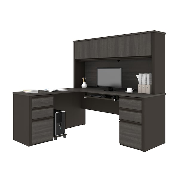 Bestar Prestige + L-Shaped Workstation with Two Pedestals, Bark Gray/Slate 99852-000047 - main